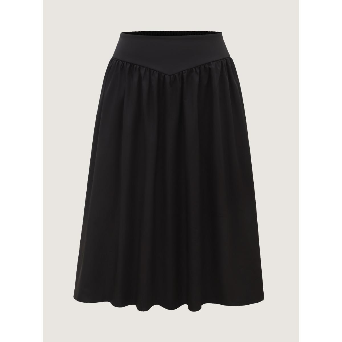 Plus Size Wide Cinched-Waist Solid Midi Skirt Women Black Gathered Low stretch Side seam pocket Everyday-Elegant Skirts BloomChic 26/4X Product Image