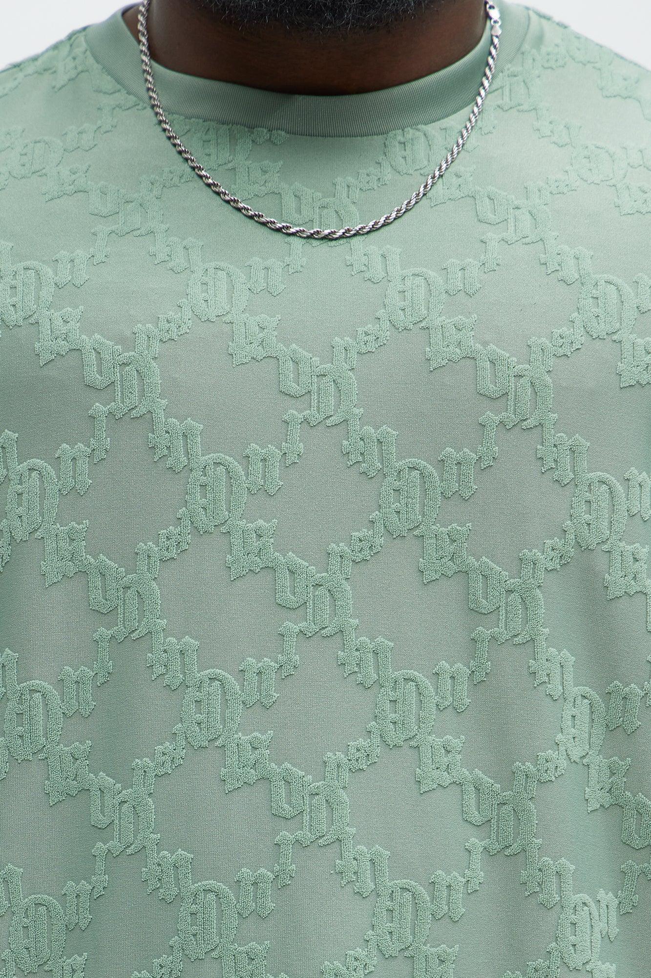 Verbiage Chenille Knit Crew Tee - Green Product Image