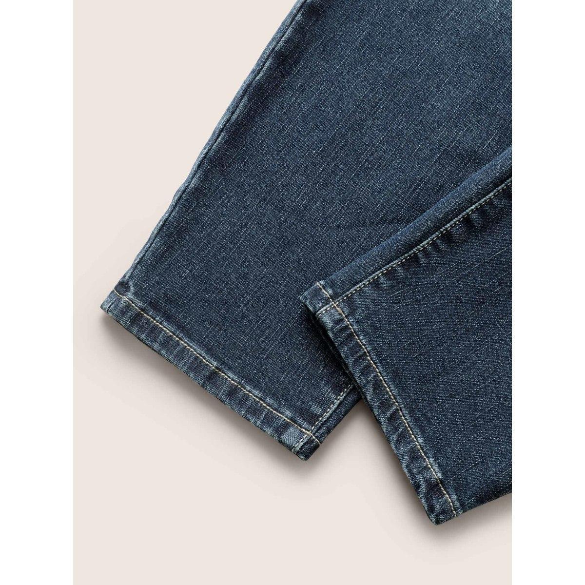 Plus Size Dark Wash Elastic Waist Slim Cropped Jeans Women Denimindigo Casual Non Medium stretch Slanted pocket Jeans BloomChic 20/2X Product Image
