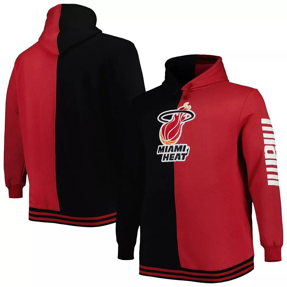 Men's Mitchell & Ness Black/Red Miami Heat Big & Tall Hardwood Classics Split Pullover Hoodie, Size: XLT Product Image