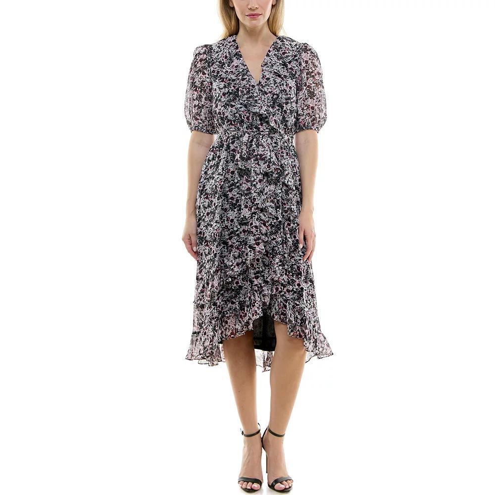 Women's Maison Tara Faux-Wrap Puff Sleeve Midi Dress, Size: 4, Pink Product Image