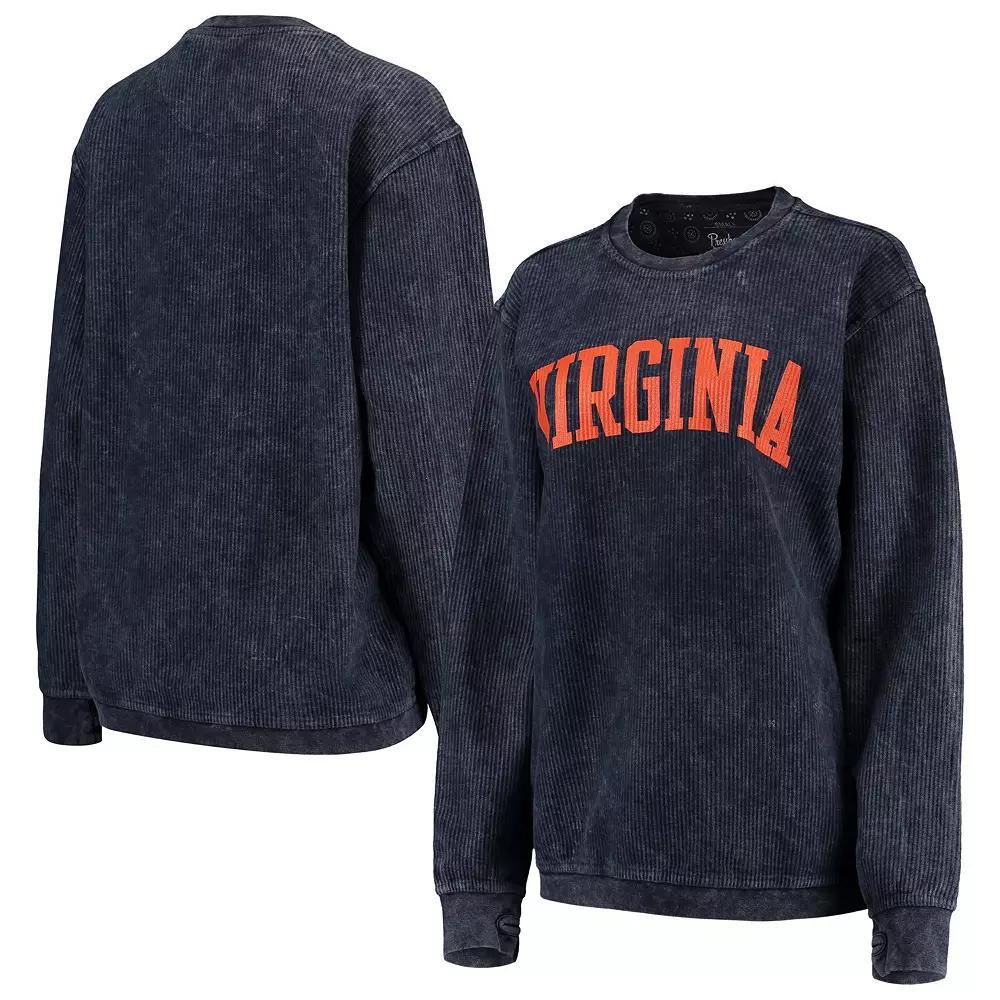 Womens Pressbox Virginia Cavaliers Comfy Cord Vintage Wash Basic Arch Pullover Sweatshirt Blue Product Image