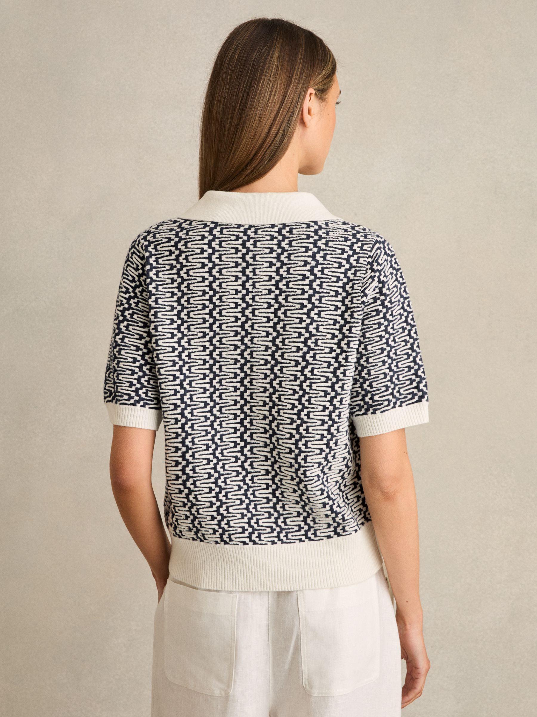 Zig-Zag Knit Polo Shirt in Blue/Ivory Product Image