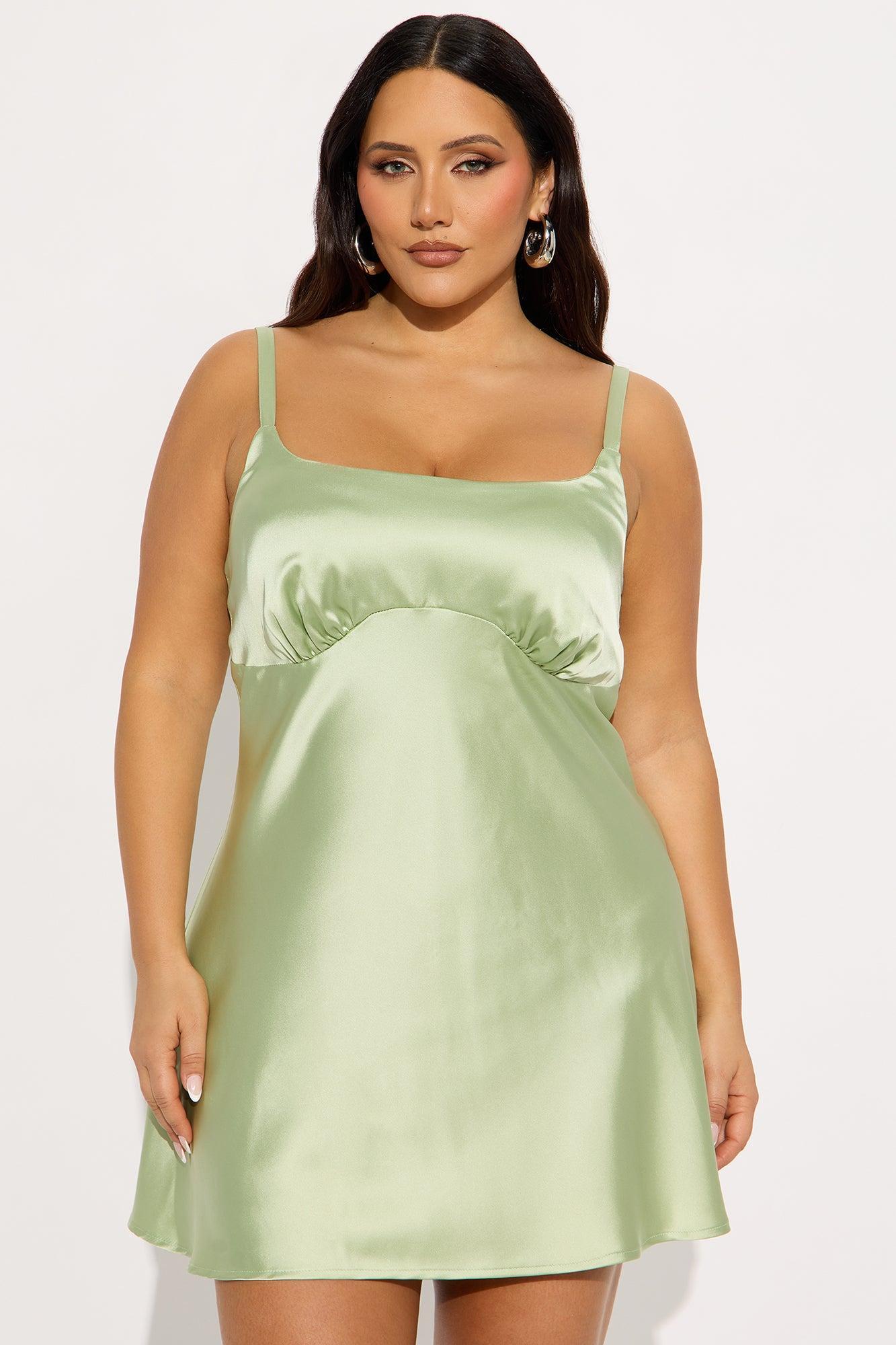 Kaylee Satin Mini Dress - Sage Product Image