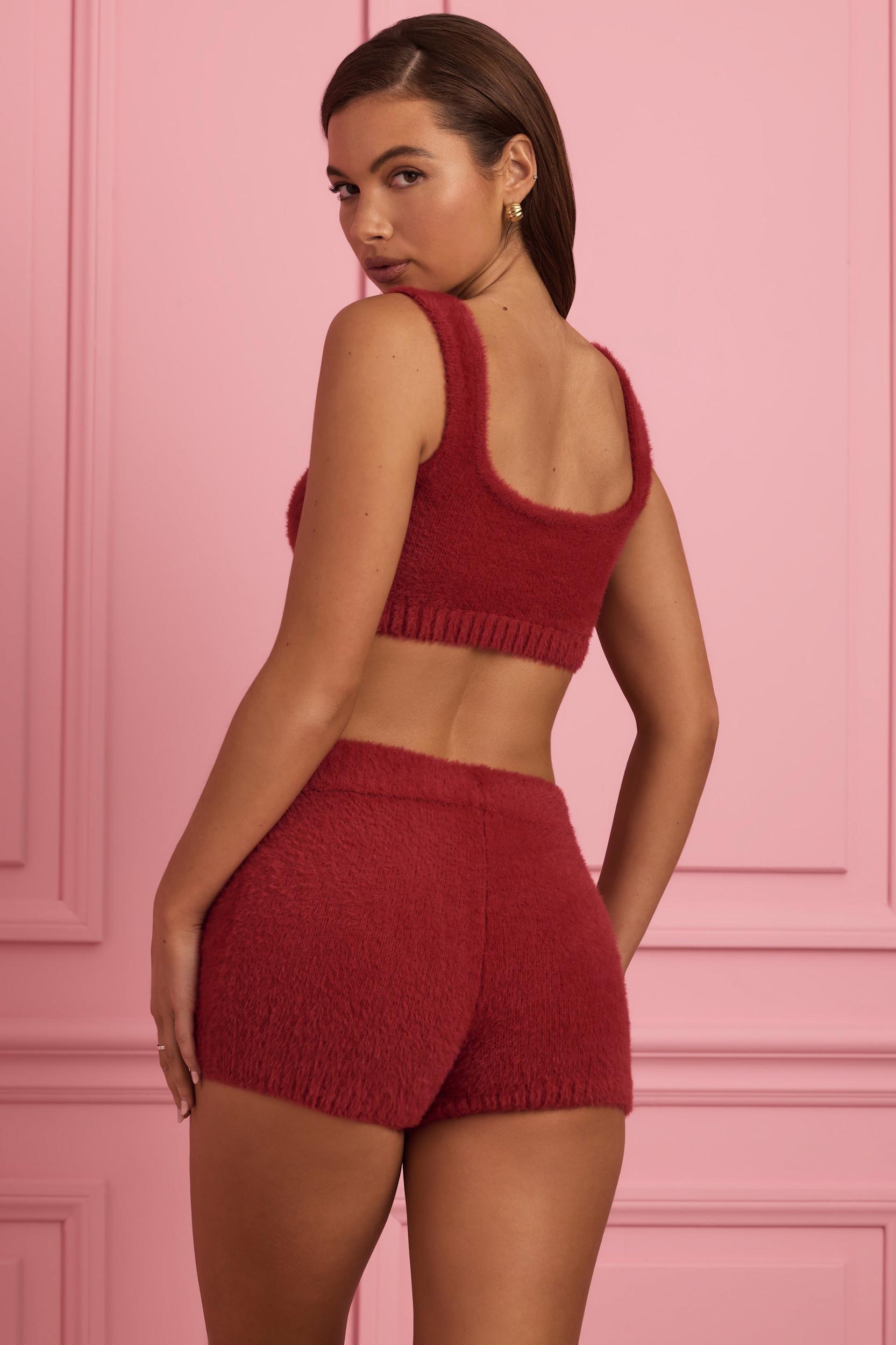 Fluffy Knit Scoop-Neck Bralette in Ruby Red Female Product Image