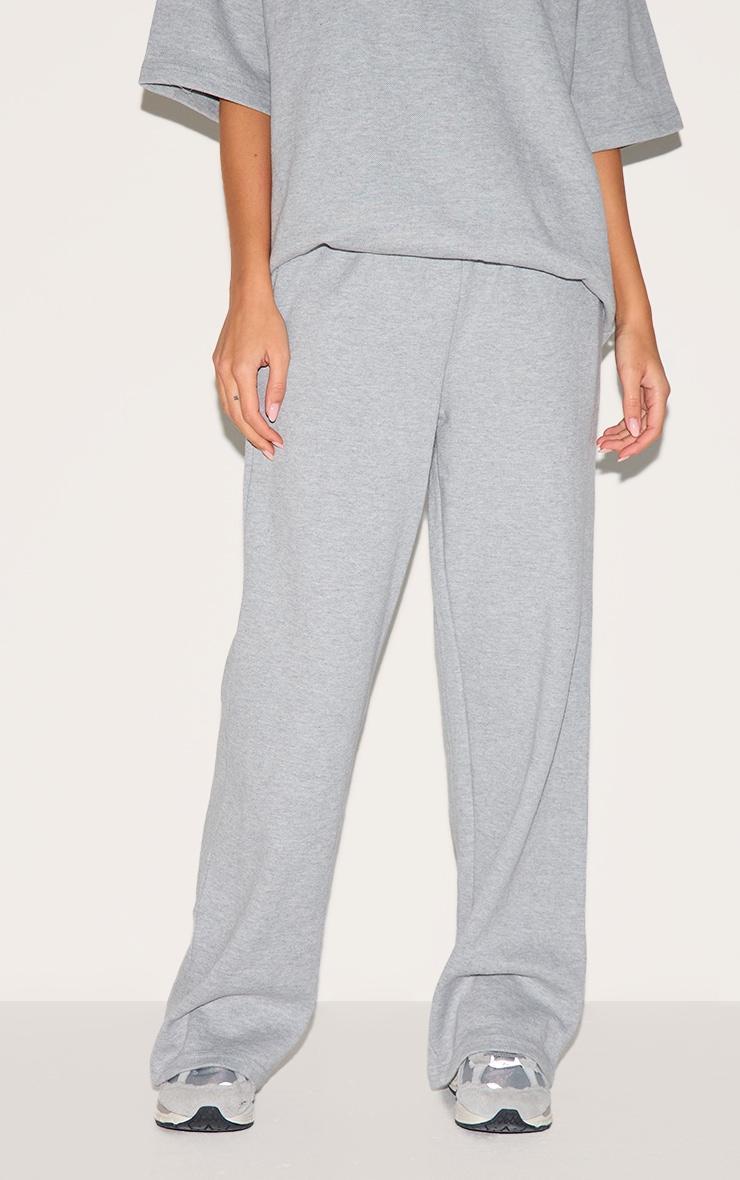 Grey Jersey Mid Rise Wide Leg Pants Product Image