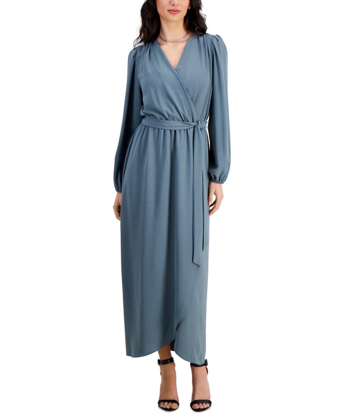 Connected Womens Surplice-Neck Faux-Wrap Long-Sleeve Dress Product Image