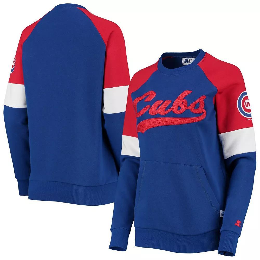 Women's Starter Royal/Red Chicago Cubs Playmaker Raglan Pullover Sweatshirt, Size: XS, Blue Product Image