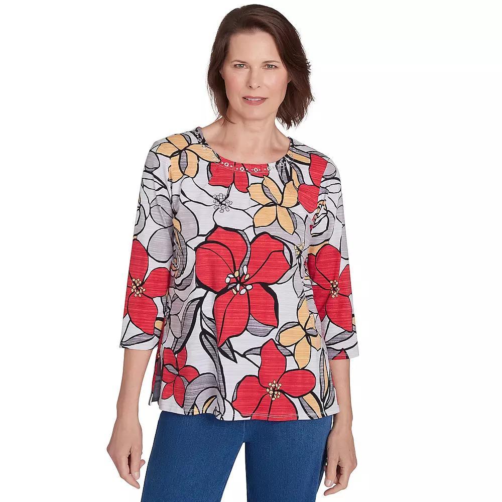Petite Alfred Dunner Bold Floral Print Tee, Women's, Size: XL Petite, Multi Product Image