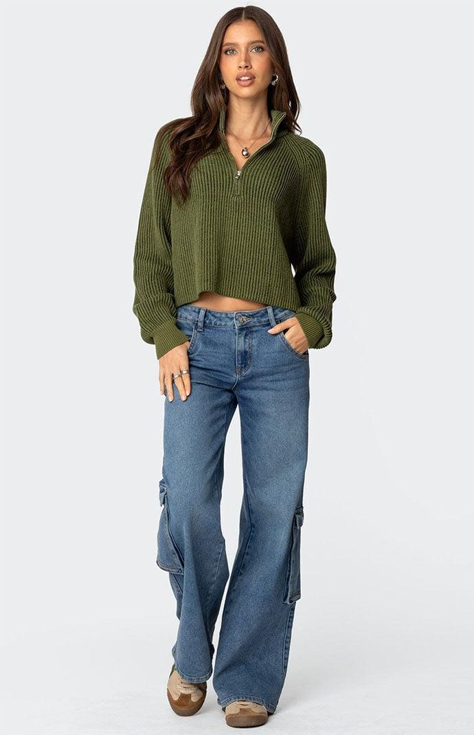 Edikted Women's Cropped Rib Knit Half Zip Sweater Product Image