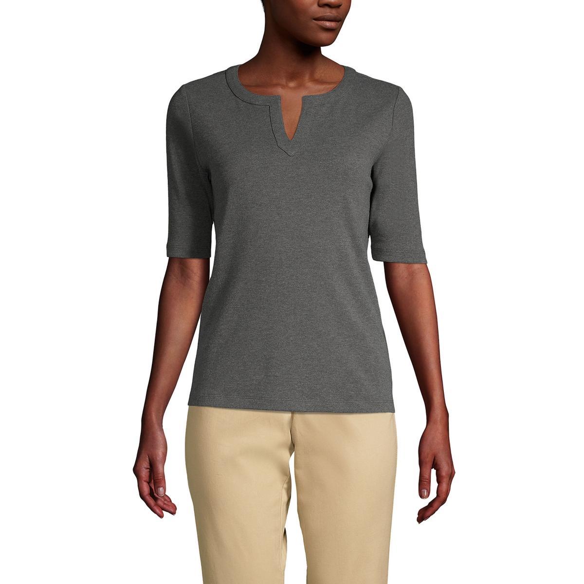 Womens Lands End Modern Half Sleeve Splitneck Top Blue Shadow Product Image
