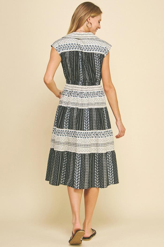 Mara Print Contrast Tiered Midi Dress Product Image