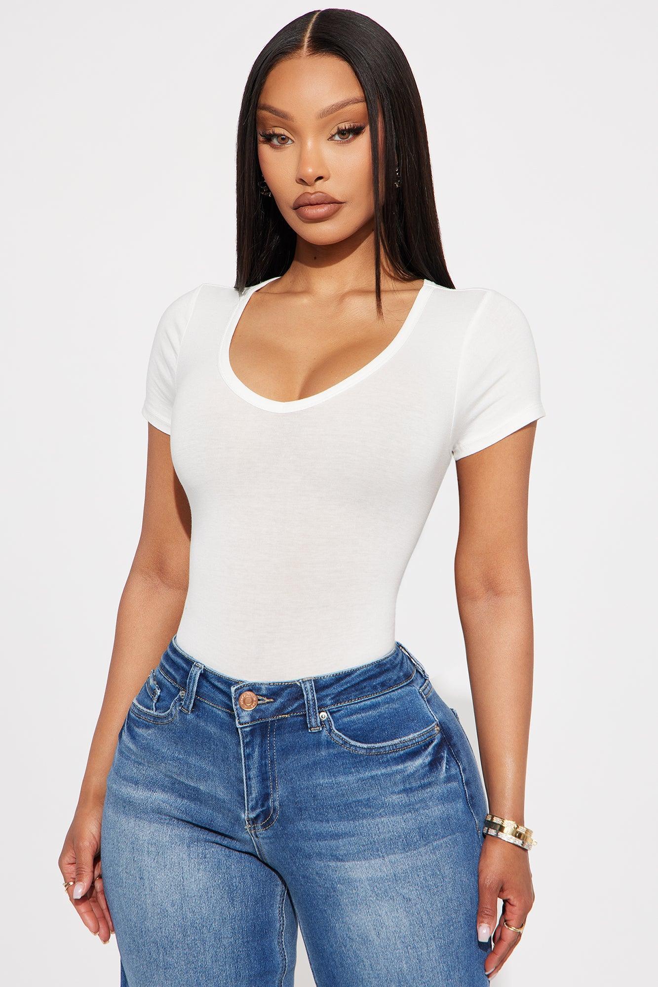 Nira V Neck Basic Bodysuit - White Product Image