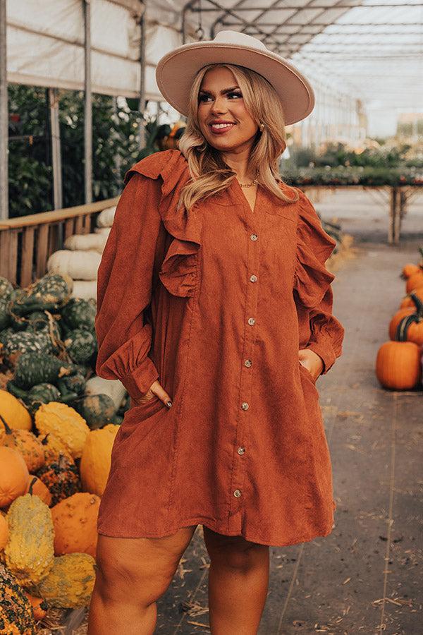 Boston Chill Corduroy Dress in Rust Curves Product Image