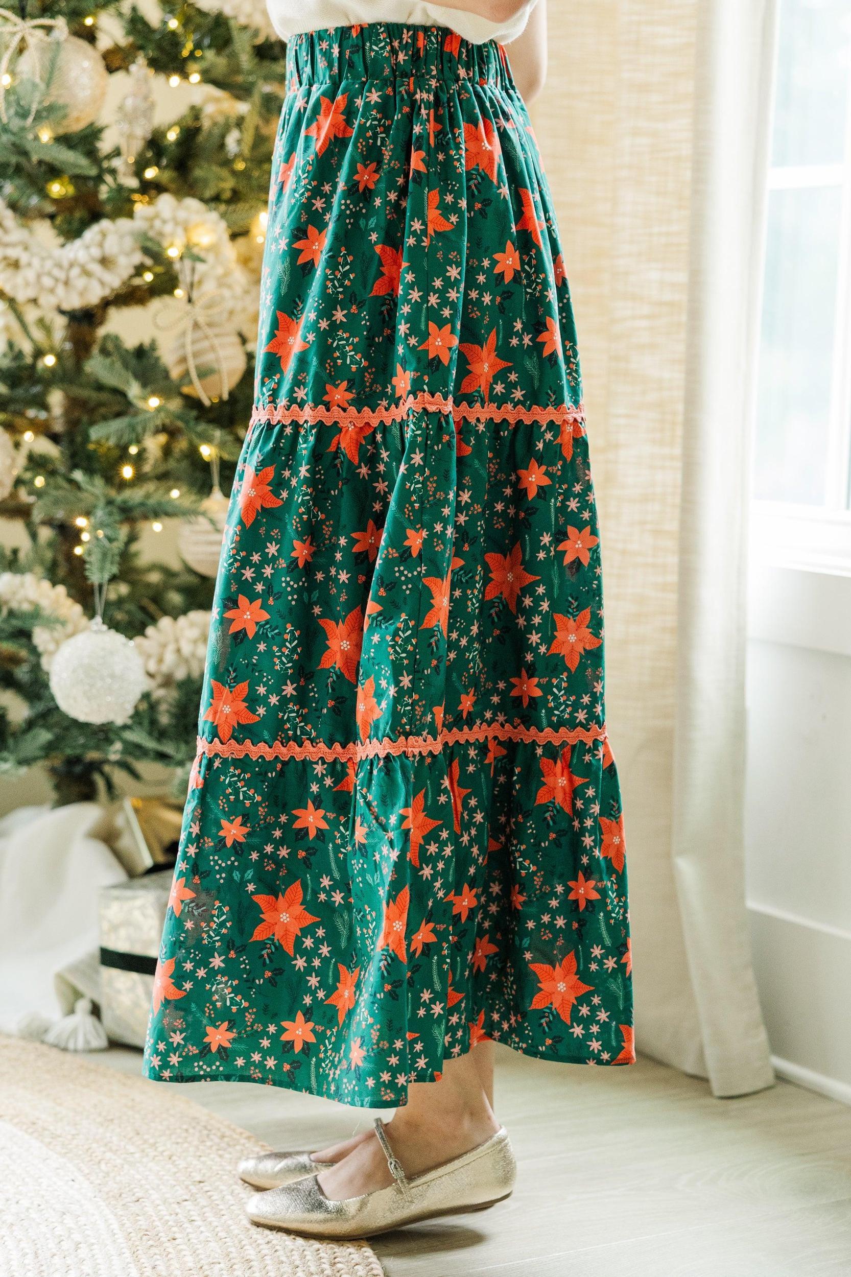 Show Me The Way Emerald Floral Midi Skirt Female Product Image