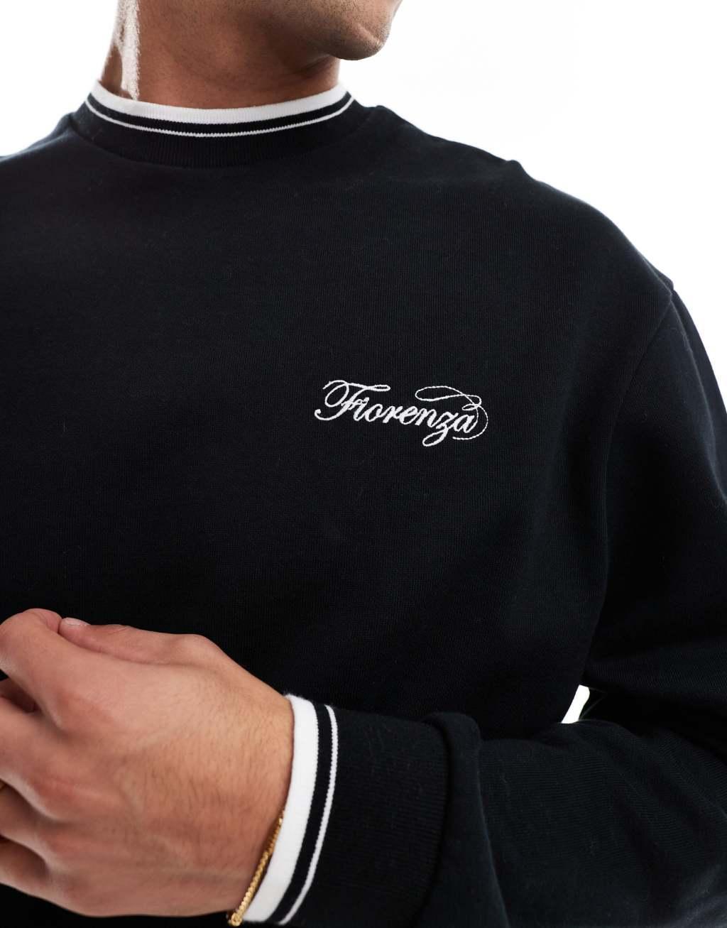 ASOS DESIGN oversized sweatshirt with chest embroidery and tipping in black Product Image