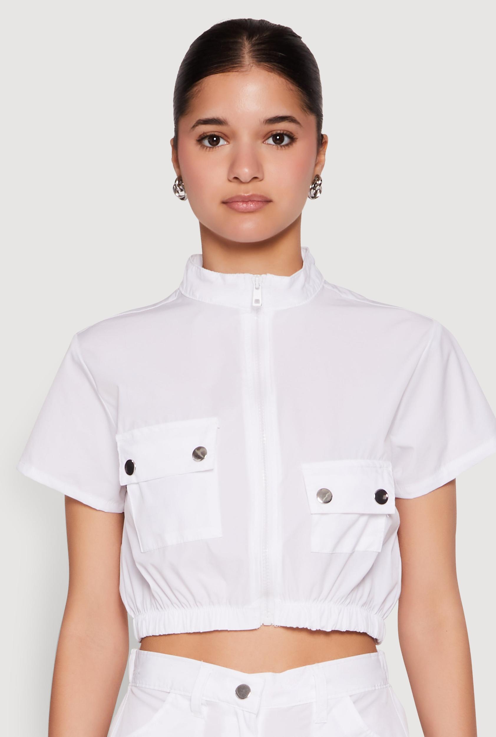 Womens Mock Neck Cargo Pocket Crop Top Product Image