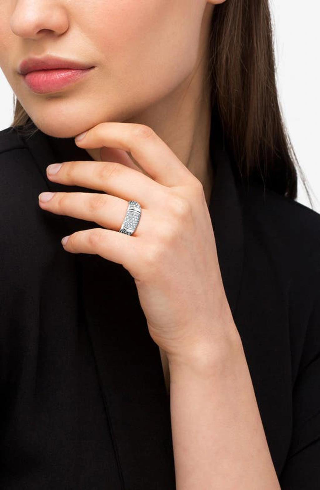 LAGOS Pavé Diamond And Sterling Silver Caviar Bead 9mm Band Ring In Silver Diamond Product Image