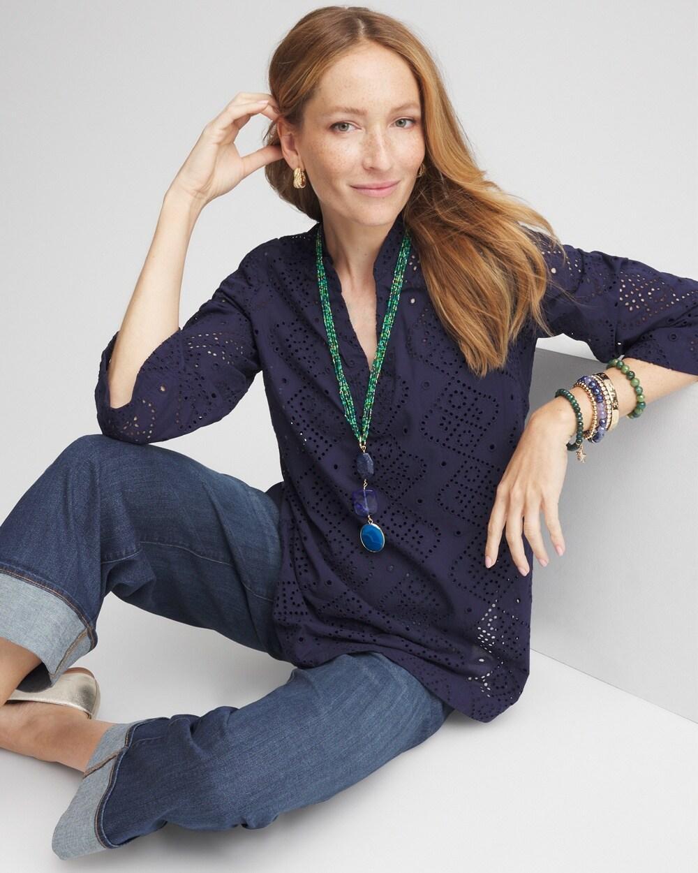 Poplin Eyelet V-Neck Tunic Product Image