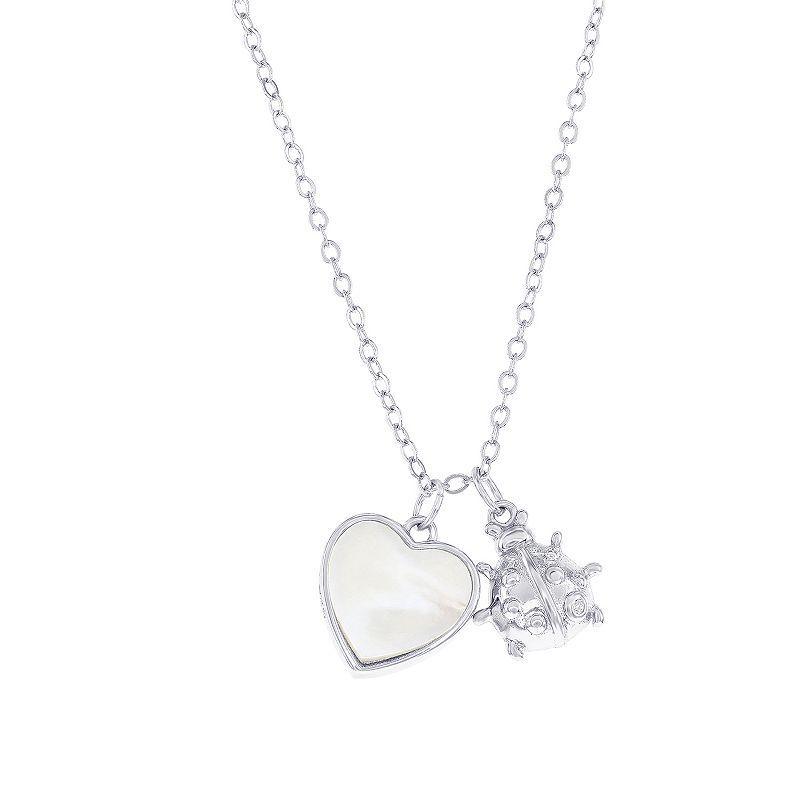 Argento Bella Sterling Silver Mother-of-Pearl Heart & Ladybug Necklace, Women's, Size: 14-17" ADJ Product Image
