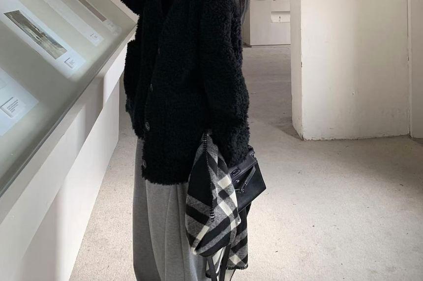 Plain Button-Up Fleece Jacket Product Image