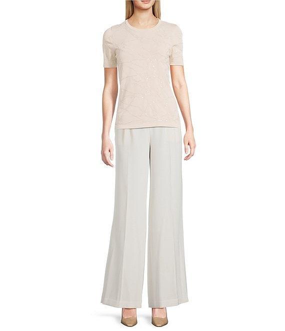 Donna Karan Clear Sequin Embellished Short Sleeve Top Product Image