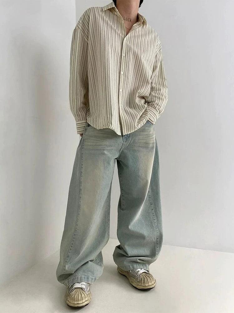 RT No. 19012 WASHED DENIM BAGGY STRAIGHT JEANS Product Image