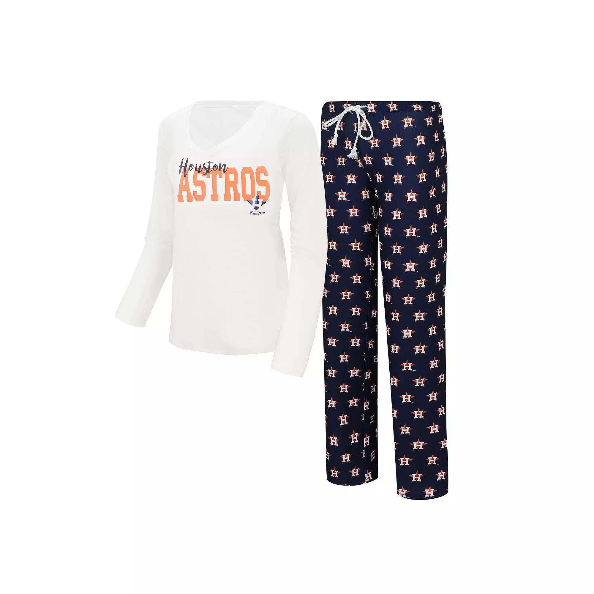 Women's Concepts Sport White/Navy Houston Astros Long Sleeve V-Neck T-Shirt & Gauge Pants Sleep Set, Size: Large Product Image