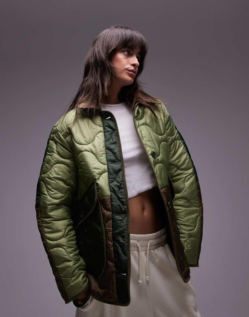 Topshop patchwork quilted liner jacket in multi Product Image