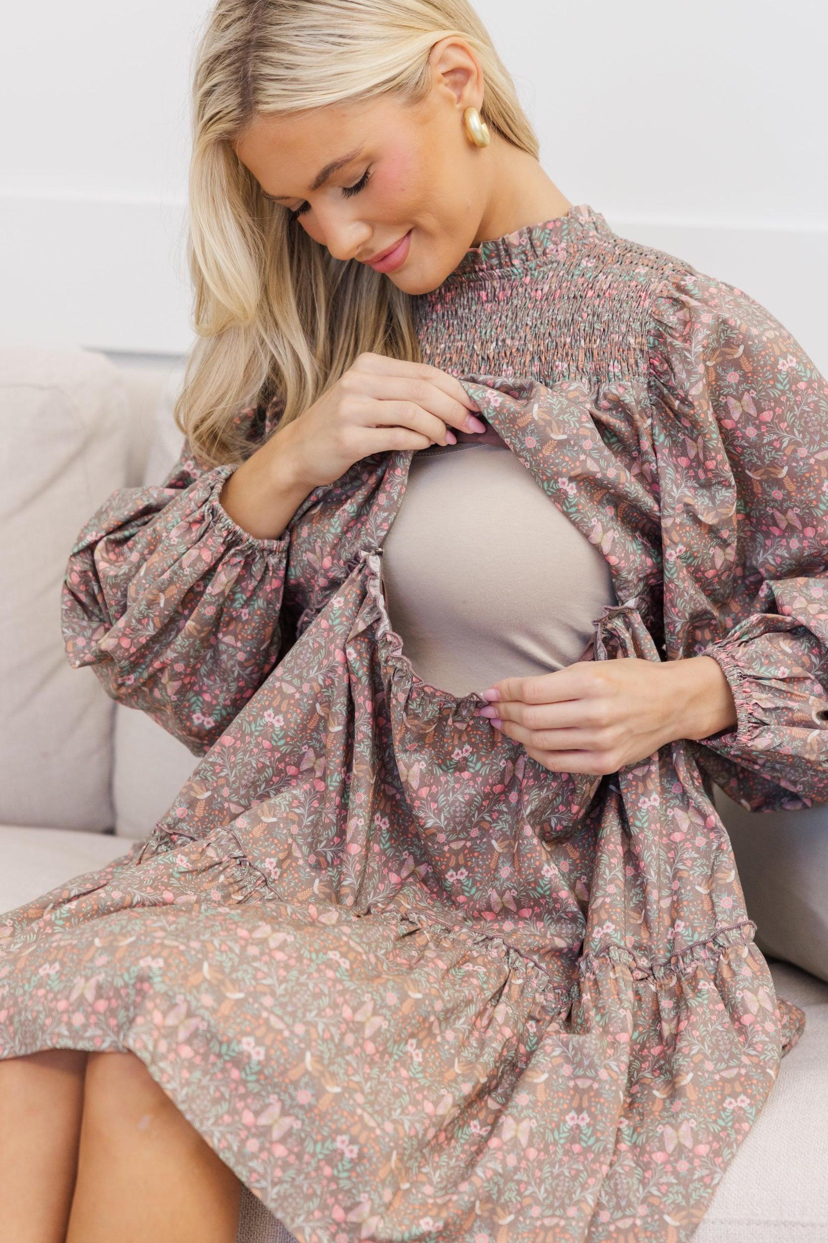 NURSING COLLECTION: Be Your Best Brown Ditsy Floral Babydoll Dress Female Product Image