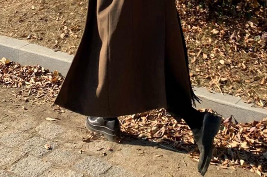 Peak Lapel Plain Midi Double Breasted Coat Product Image
