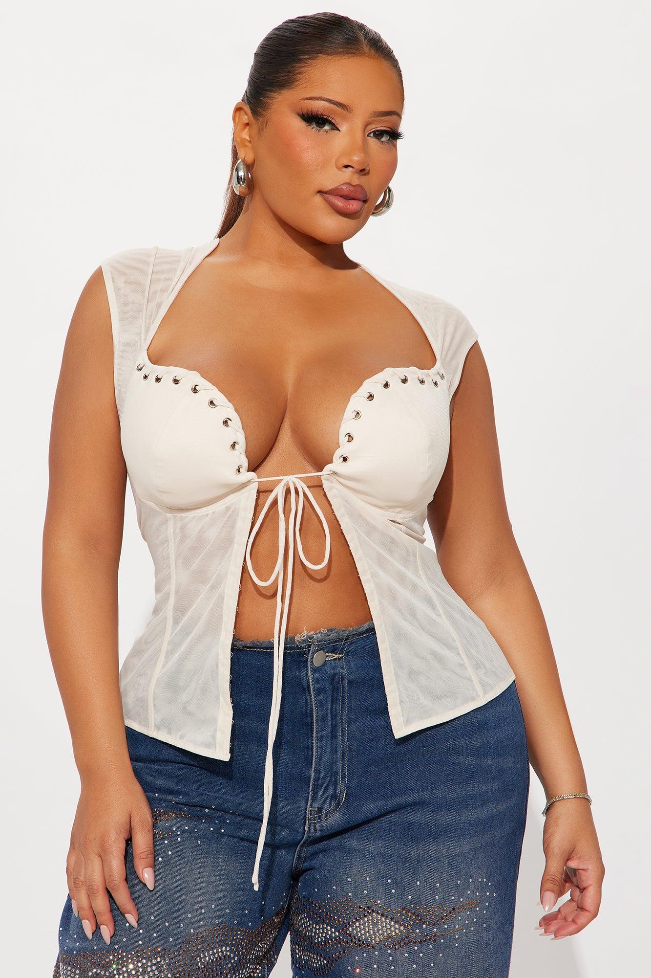She's Giving Sheer Mesh Top - Natural Female Product Image