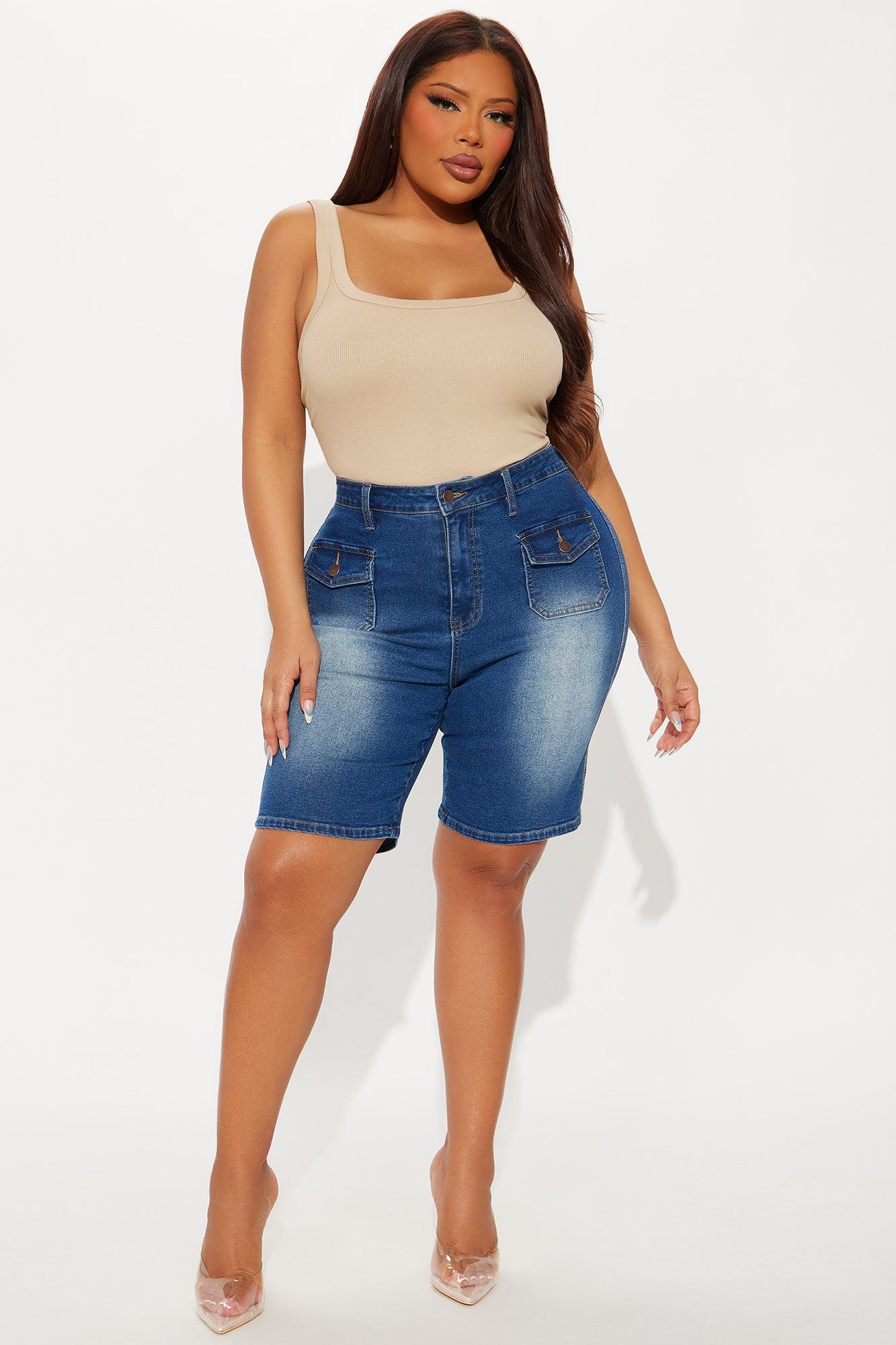Shocker Tinted Stretch Denim Bermuda Shorts - Dark Wash Female Product Image