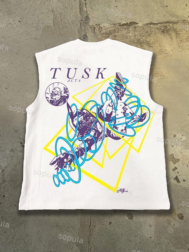 Vintage Cartoon Tusk Art Graphic 100% Cotton Tank Top Product Image
