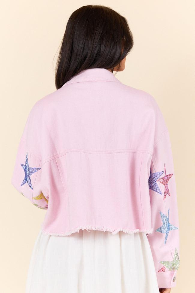 Shine Bright Light Pink Embellished Star Denim Jacket FINAL SALE Product Image