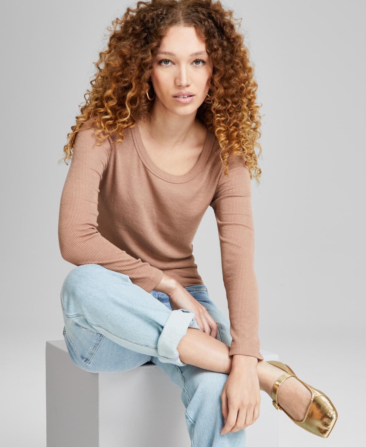 And Now This Womens Ribbed Scoop-Neck Long-Sleeve Top, Created for Macys Product Image