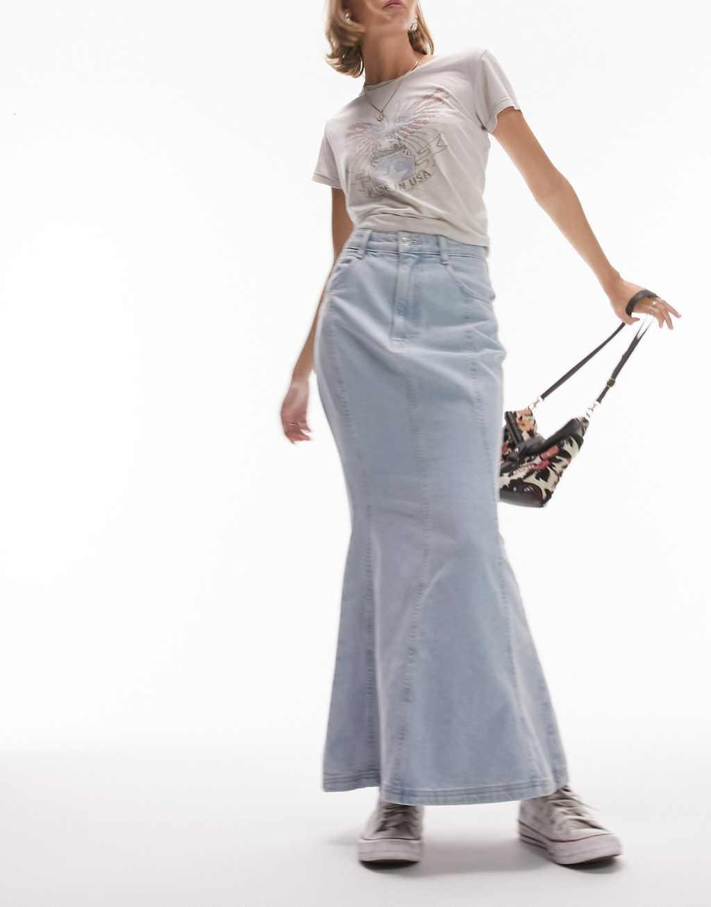 Topshop Petite high waist denim fishtail skirt Product Image