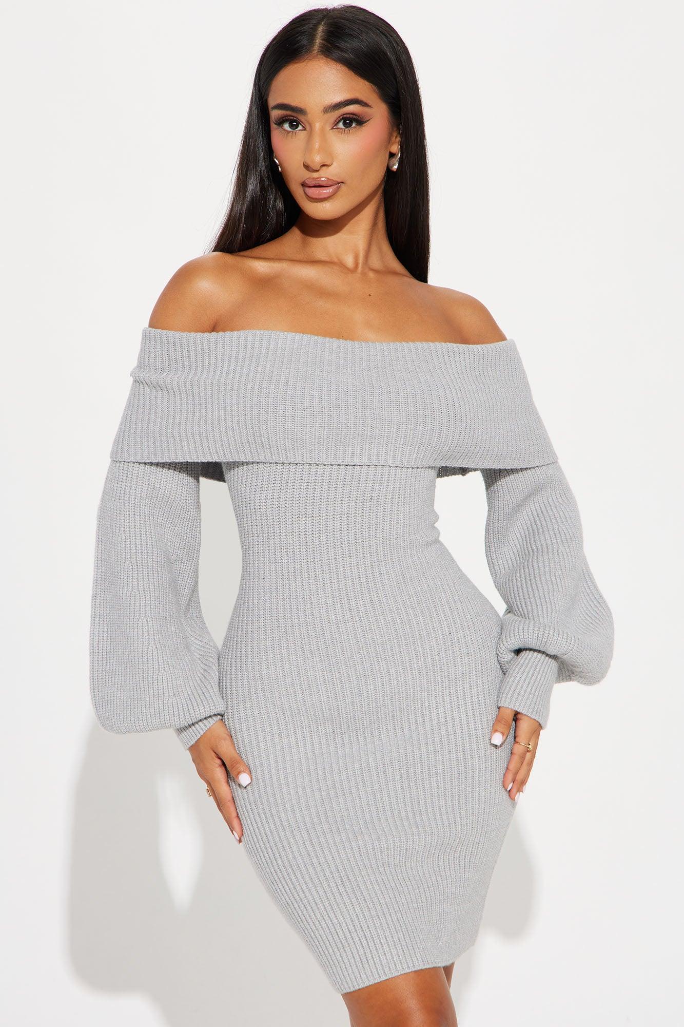 Faith Sweater Mini Dress - Heather Grey Product Image