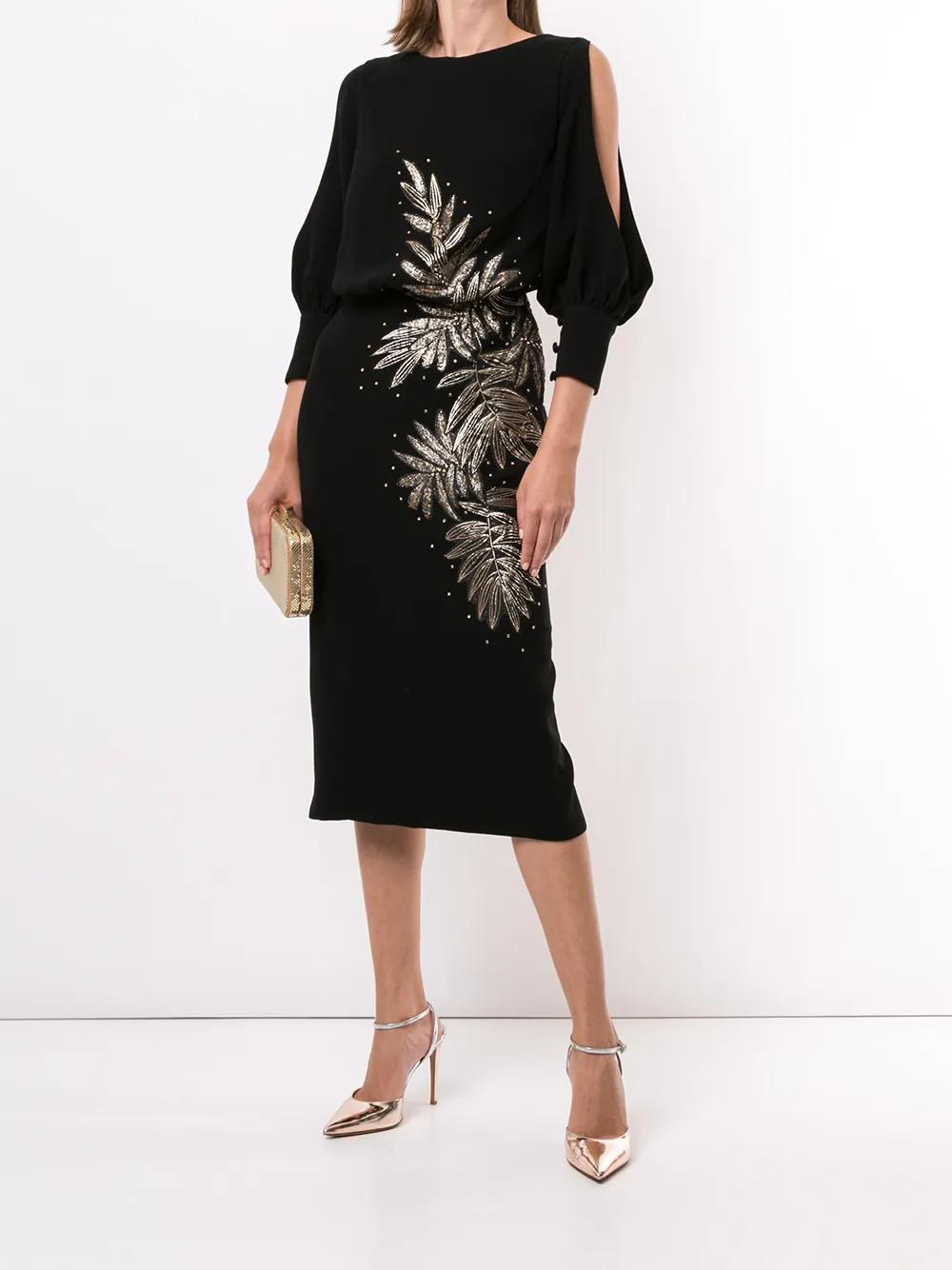 open-shoulder embroidered dress Product Image