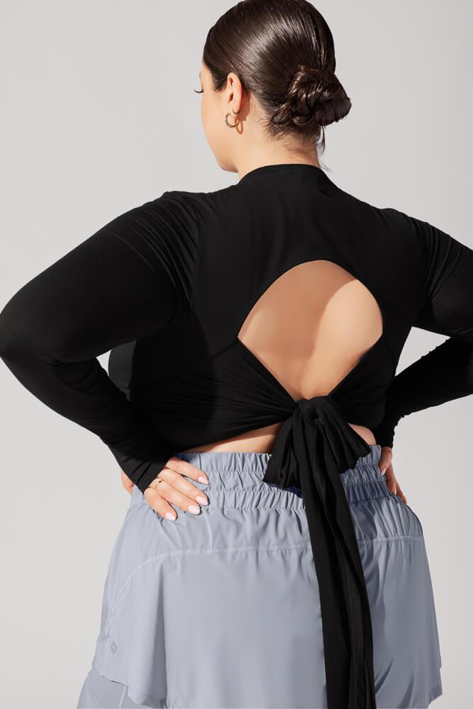 Bow Back Reversible Long Sleeve Top - Black Product Image