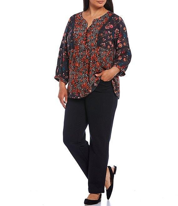 Intro Plus Size Stella Double Knit Slim Straight Leg Pull-On Pants Product Image