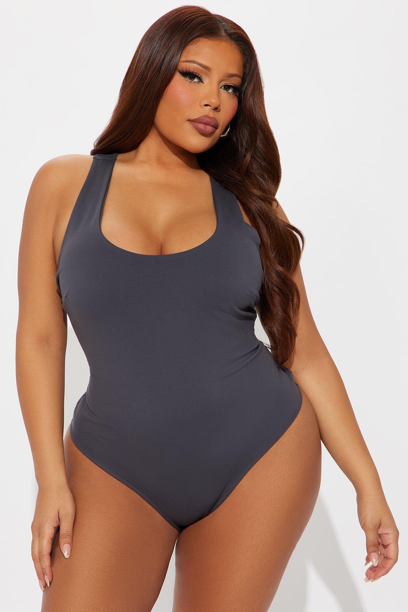 Sarafiena Double Lined Scoop Neck Bodysuit - Charcoal Product Image