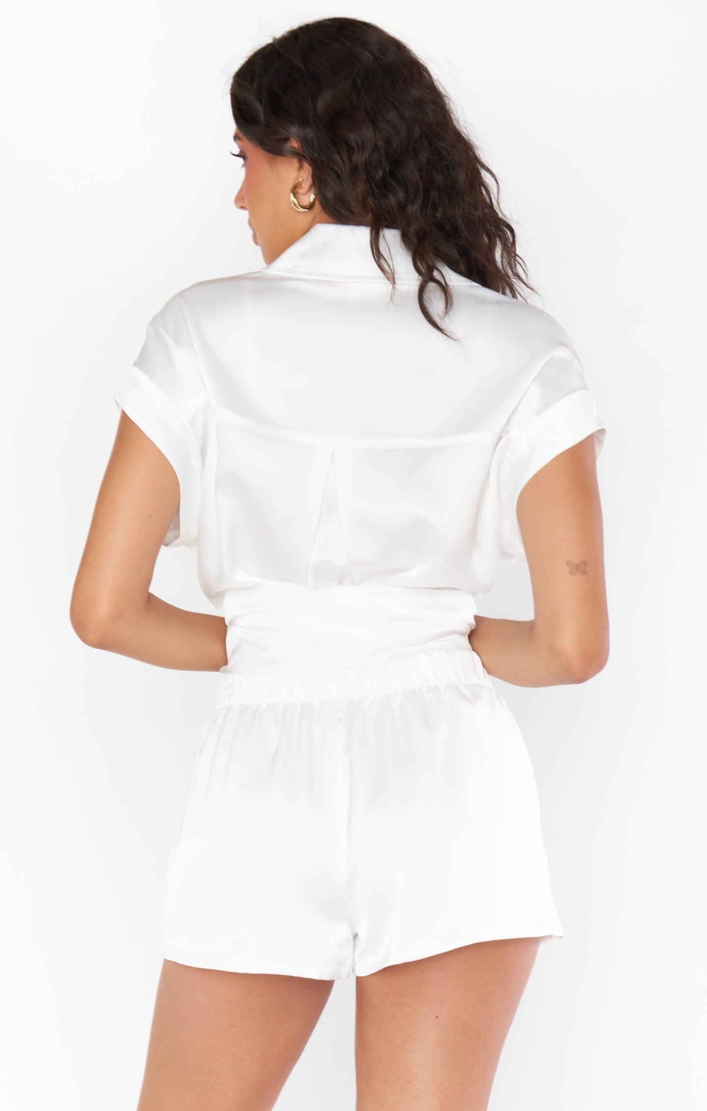 Glam Time Shorts ~ Ivory Luxe Satin Product Image