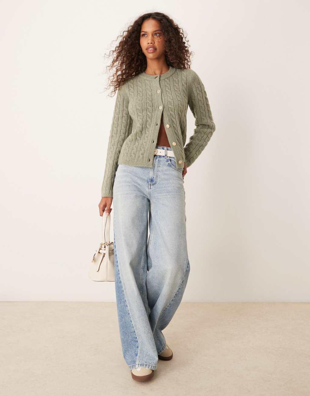 Abercrombie & Fitch button up knit cardigan in green Product Image