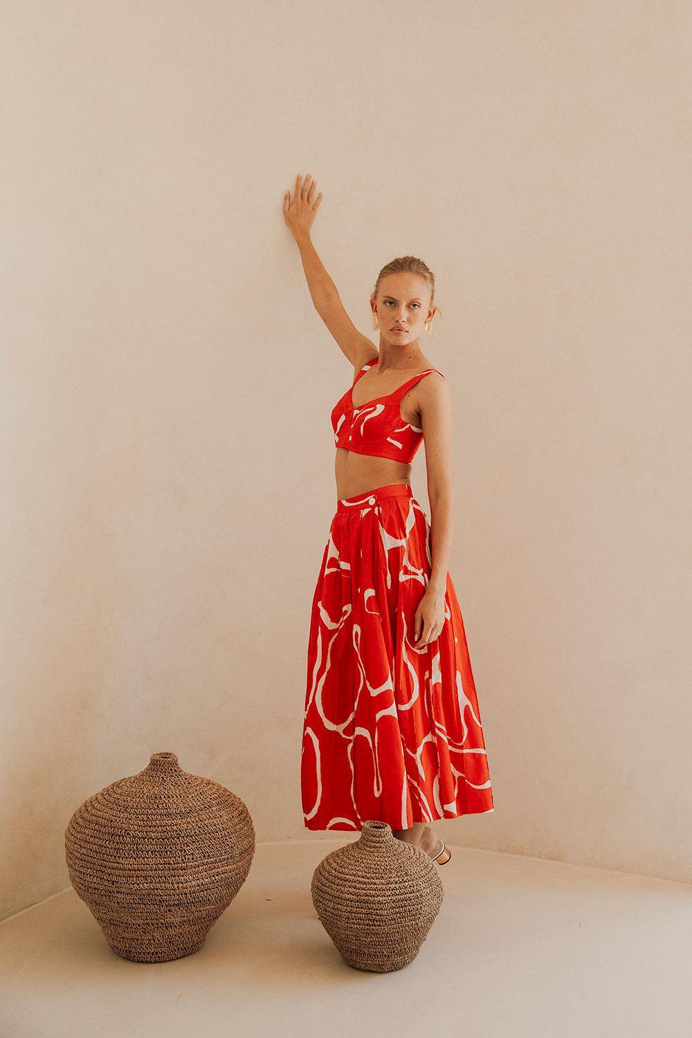 SAMPLE-Dien Wrap Skirt - Evoke Red Product Image