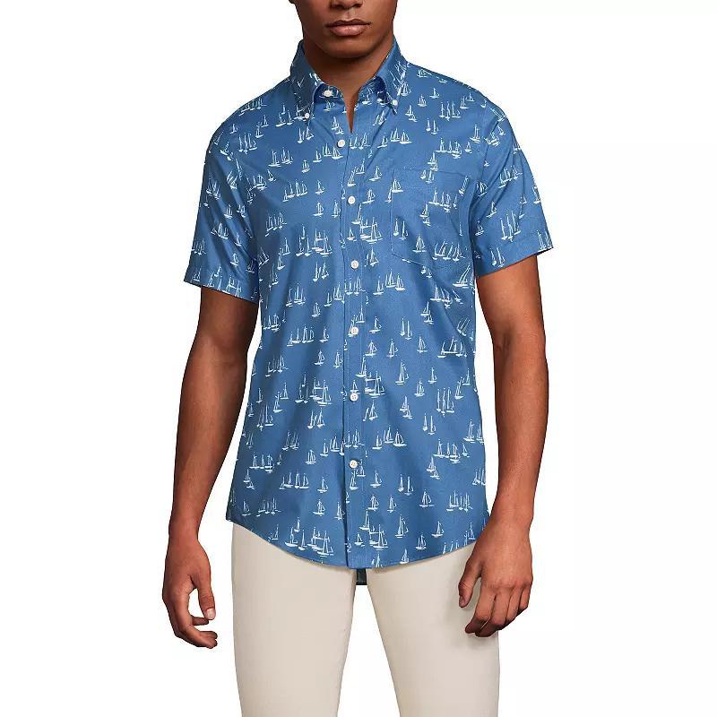 Big & Tall Lands' End No-Iron Button-Down Shirt, Men's, Size: Large Tall, Rain Blue Windowpane Product Image