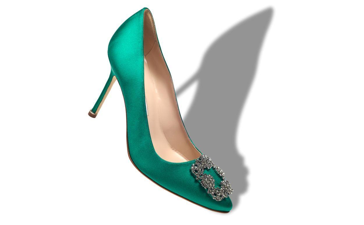 HANGISI 90 Green Satin Jewel Buckle Pumps Product Image