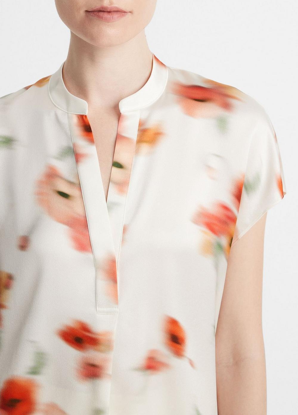 Womens Poppy Blur Silk Band-Collar Blouse, Cream Dusk, Size S Vince Product Image