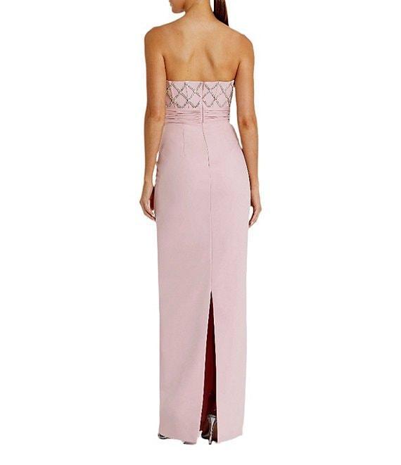 Mac Duggal Strapless Rhinestone Trim Bow Front Crepe Column Gown Product Image