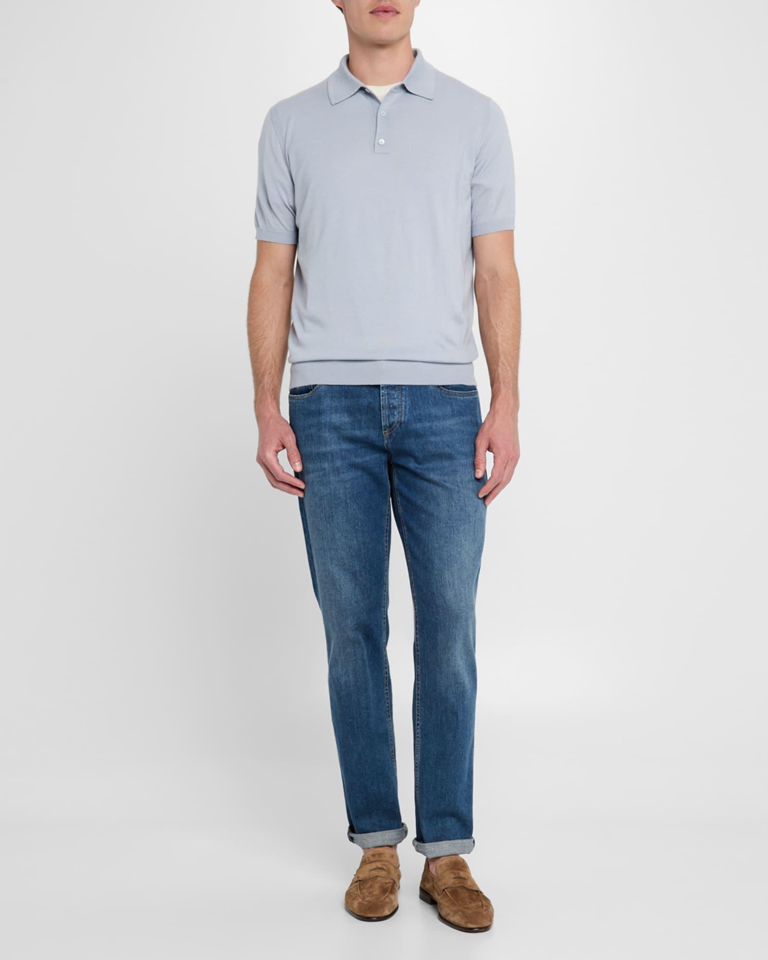 Men's Cashmere and Silk Short-Sleeve Polo Sweater Product Image